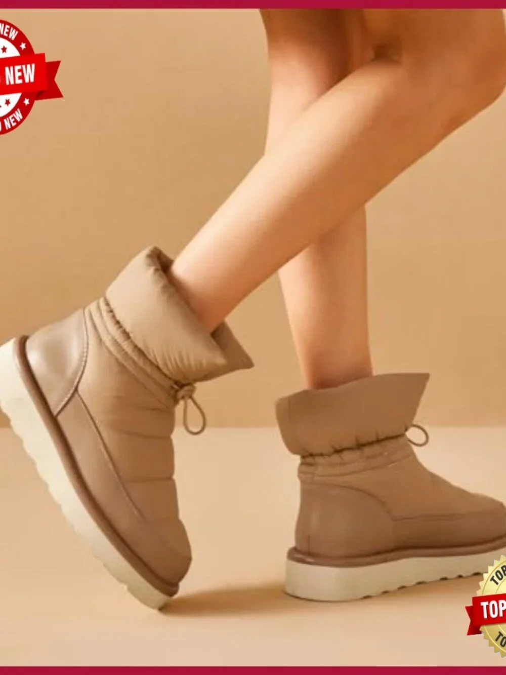 Snow Boots for Women, Platform Anti-Slip Winter Ankle Booties, Comfort Wool